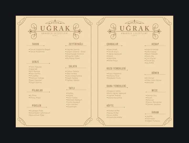 Uğrak Lokantası Menü Broşür Tasarımı — İç Sayfa