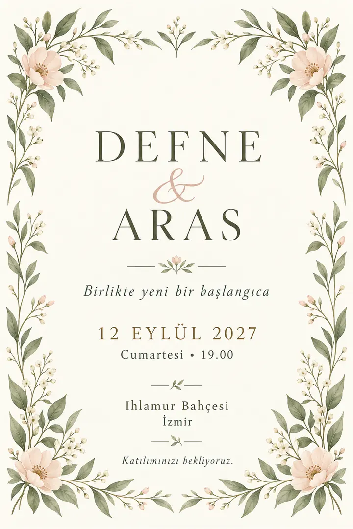 Defne ve Aras Düğün Davetiyesi Tasarımı — 2-duz-davetiye