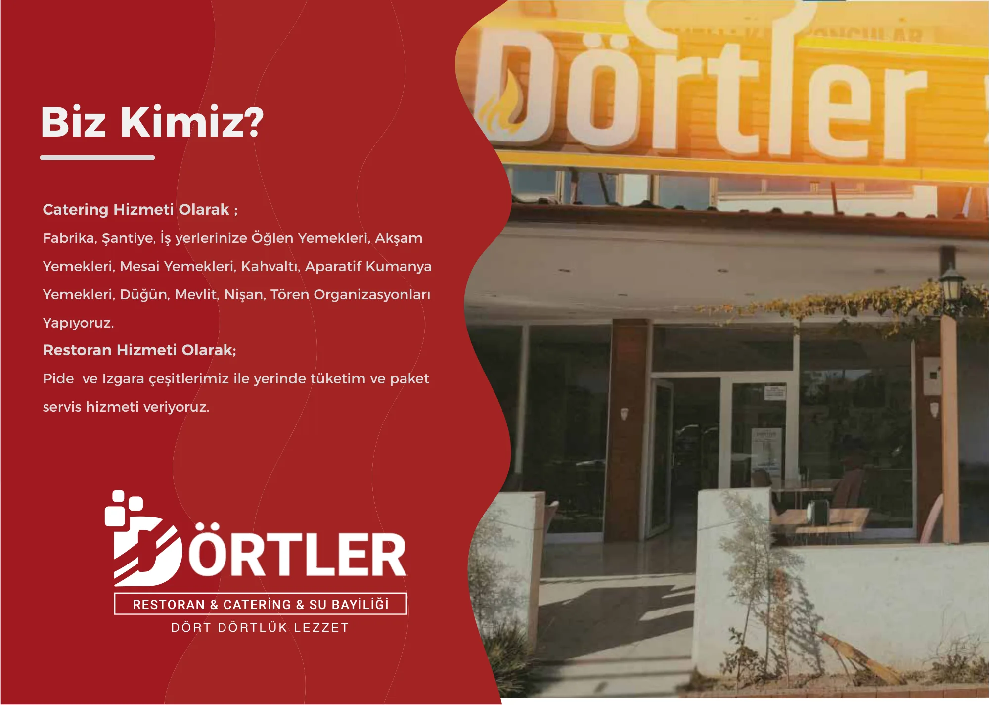 Dörtler Restoran ve Catering markası için hazırlanan kurumsal tanıtım kataloğunun kapak ve iç sayfa tasarımı