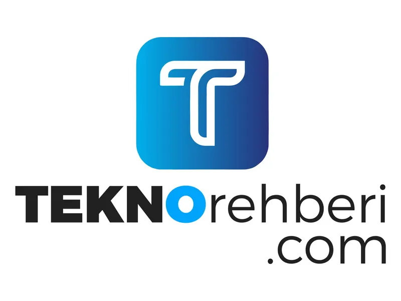 teknorehberi.com için tasarlanan mavi degrade ikonlu ve modern tipografili dikey logo yerleşimi.