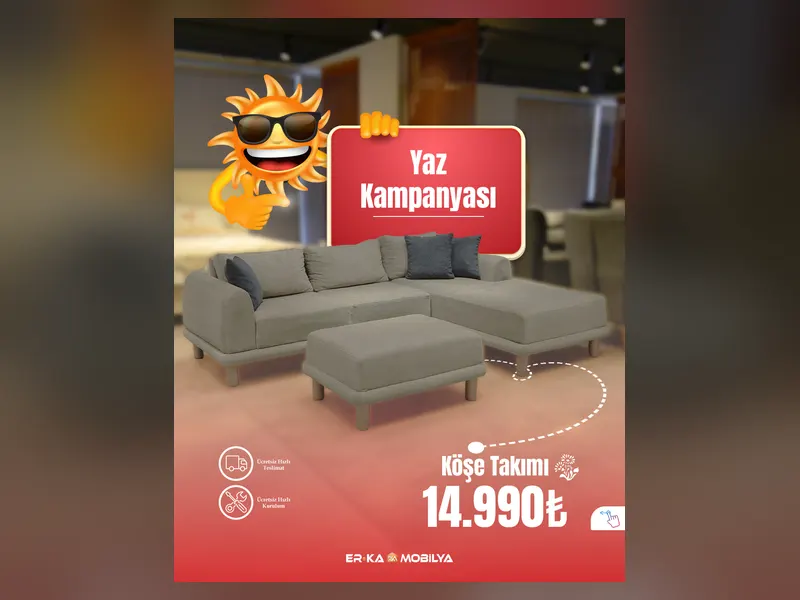 Erka Mobilya için hazırlanan yaz kampanyası temalı köşe takımı sosyal medya gönderi tasarımı.